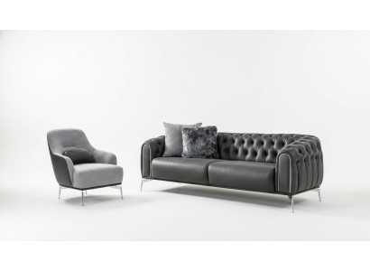 Chesterfield Set divano 4 posti poltrona quattro posti pelle sintetica nera
