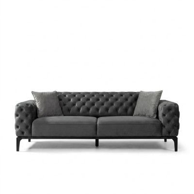 Divano 3 posti in tessuto grigio soggiorno Chesterfield nuovo