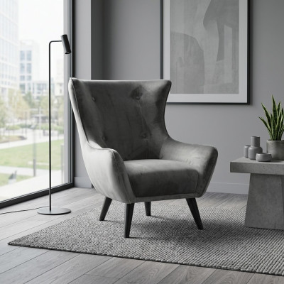 Poltrona poltrona ala tessuto soggiorno poliestere design grigio moderno sedile.