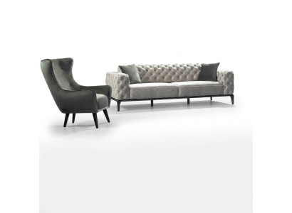 Chesterfield Set Divano 3 + 1 Posti in Tessuto Grigio Divani di Lusso Bianchi