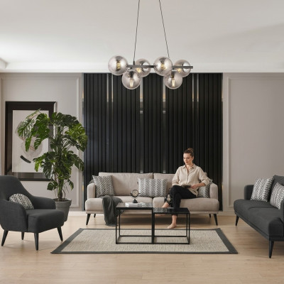 Set completo di divani Grigio in tessuto moderno, divano 4 posti 3.