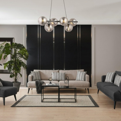 Set completo di divani Grigio in tessuto moderno, divano 4 posti 3.