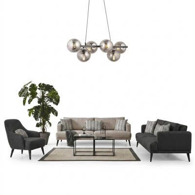 Set completo di divani Grigio in tessuto moderno, divano 4 posti 3.