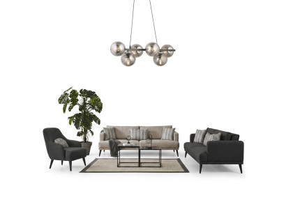 Set completo di divani Grigio in tessuto moderno, divano 4 posti 3.