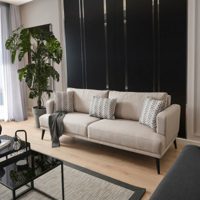 Divano 3 posti, divani a tre posti in tessuto beige, design moderno per il soggiorno.