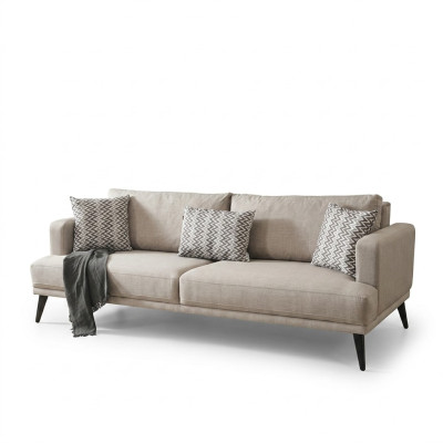 Divano 3 posti, divani a tre posti in tessuto beige, design moderno per il soggiorno.