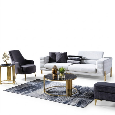 Set di divani di lusso Divano 4 posti Poltrona Tessuto Moderno Bianco Moderno