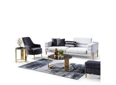 Set di divani di lusso Divano 4 posti Poltrona Tessuto Moderno Bianco Moderno