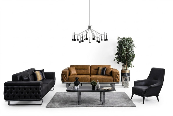 Chesterfield Set di divani divano 431 posti in finta pelle nera