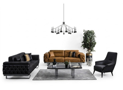 Chesterfield Set di divani divano 431 posti in finta pelle nera