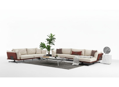 Divano angolare a forma di L beige moderno in tessuto, set di divani a 3 posti.