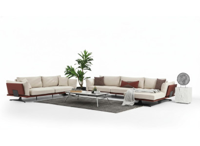 Divano angolare con chaise longue a L 2 posti beige moderno in stoffa set divani d'angolo.