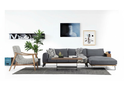 Soggiorno Divano ad angolo Forma a L in Tessuto Grigio Set di divani Design Moderno