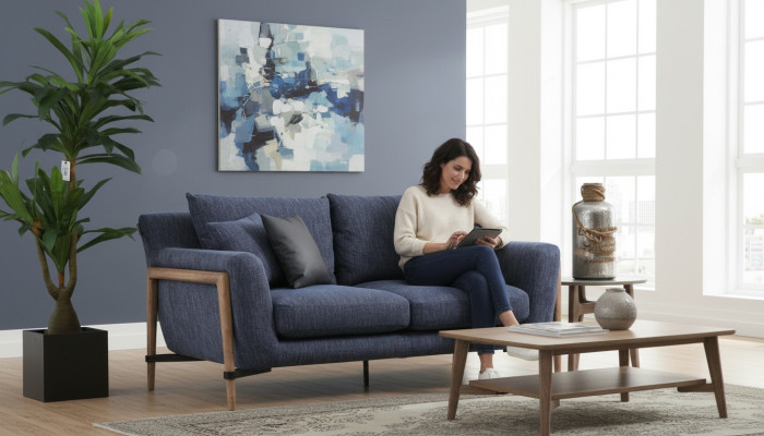 Divano a quattro posti 4 posti in tessuto moderno design soggiorno blu