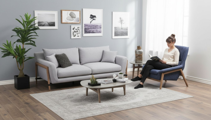 Sofà 4 posti poltrona quattro posti in tessuto grigio design moderno