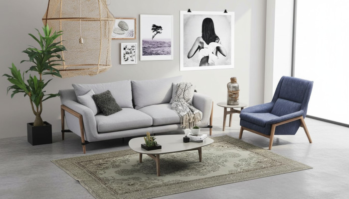 Sofà 4 posti poltrona quattro posti in tessuto grigio design moderno