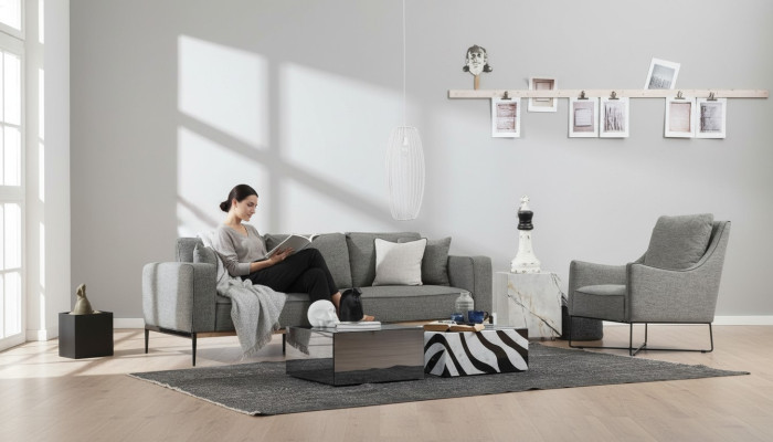 Divano 4 posti poltrona quattro posti divani in tessuto design moderno grigio