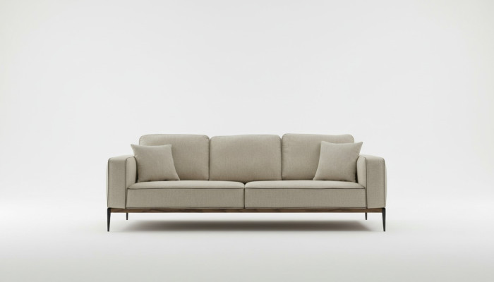 Divano a 4 posti in tessuto beige design moderno per soggiorno.