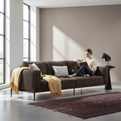 Divano a quattro posti 4 posti in stoffa Design moderno Grigio per il soggiorno