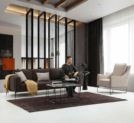 Divano componibile 3 posti Poltrona a 3 posti in tessuto grigio design moderno.