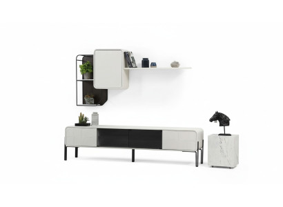 Mobile porta TV RTV, scaffali, armadio, set di supporti TV in legno moderno bianco.