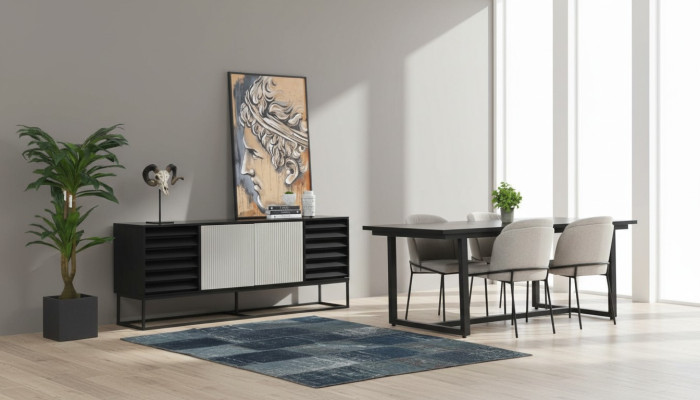 Angolo pranzo Set da pranzo Sala da pranzo Tavolo da pranzo Sedie 6 pezzi Legno Nero Set Nuovo