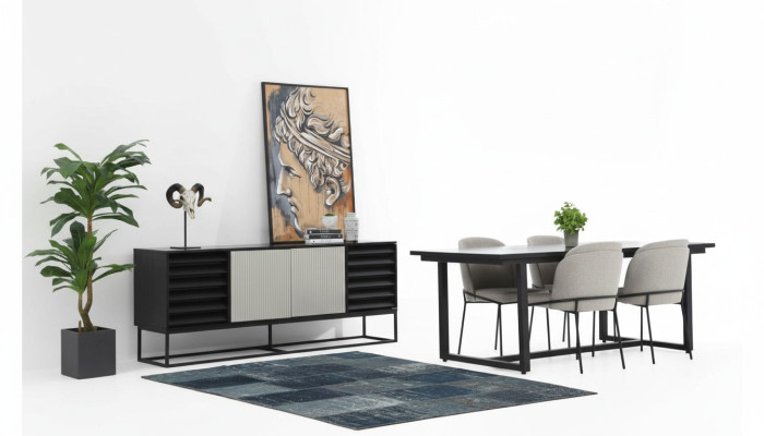 Angolo pranzo Set da pranzo Sala da pranzo Tavolo da pranzo Sedie 6 pezzi Legno Nero Set Nuovo