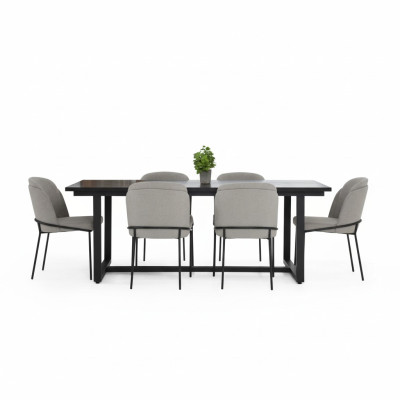 Angolo pranzo Set da pranzo Sala da pranzo Tavolo Sedie 7 pezzi Legno Grigio Set Nuovo