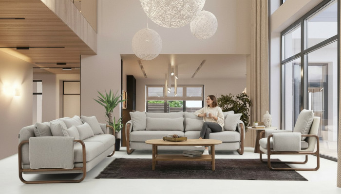 Sofà 3 posti Poltrona a 1 Posto in Tessuto Grigio Design Moderno, Set