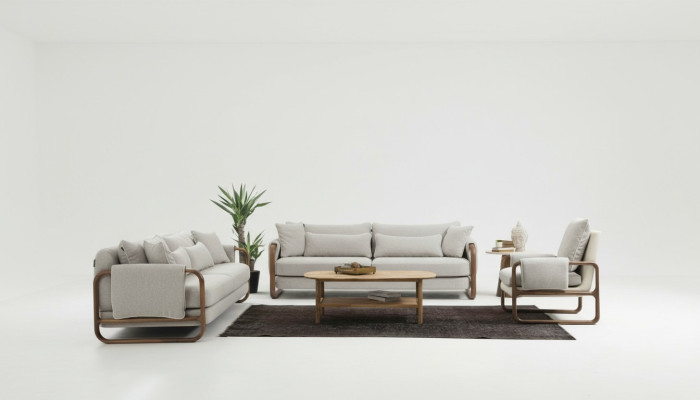 Sofà 3 posti Poltrona a 1 Posto in Tessuto Grigio Design Moderno, Set