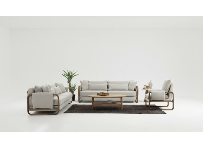 Sofà 3 posti Poltrona a 1 Posto in Tessuto Grigio Design Moderno, Set