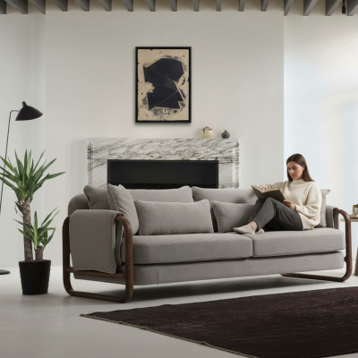 Divano 4 posti Moderno in stoffa grigia Design Sofà Nuovo per il soggiorno.
