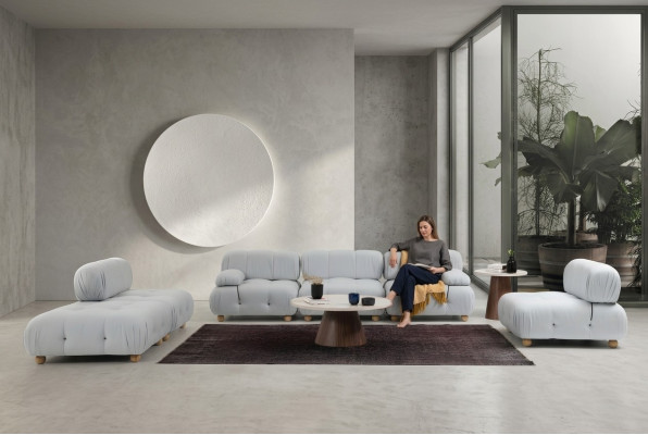 Completo set di divani Composizione divano 3-2-1 posti moderno in tessuto grigio.