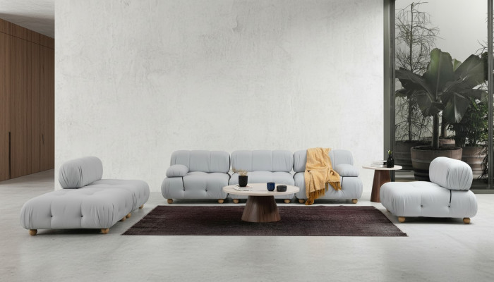 Completo set di divani Composizione divano 3-2-1 posti moderno in tessuto grigio.