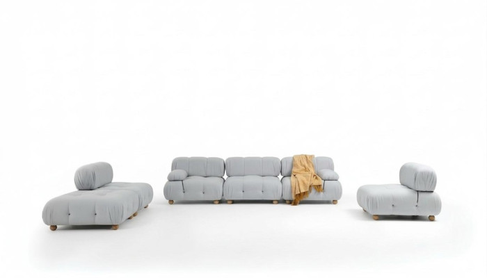 Completo set di divani Composizione divano 3-2-1 posti moderno in tessuto grigio.