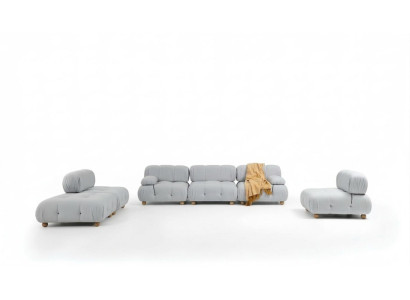 Completo set di divani Composizione divano 3-2-1 posti moderno in tessuto grigio.