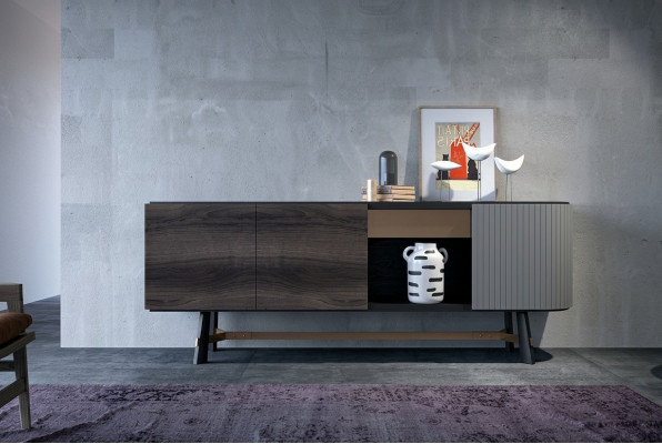 Mobile credenza in legno moderna nera per sala da pranzo.