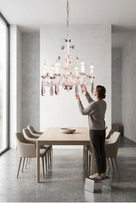 Grande lampadario da soffitto lampada da soggiorno luster a corona bianco candeliere in cristallo