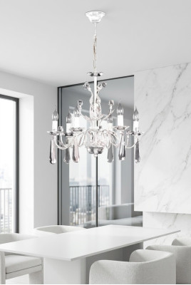 Grande lampadario da soffitto lampada da soggiorno luster a corona bianco candeliere in cristallo