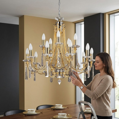 Lusso Lampadario a soffitto Lampadario plafoniera Stile Oro Cristallo.