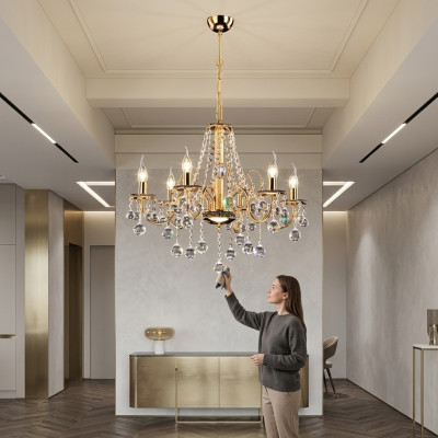 Lampadario a corona d'oro in cristallo Lampadario a corona Lampada a sospensione Lampadario da soffitto