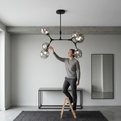 Lampadario a soffitto Lampadario Lampadario a soffitto Moderno Vetro Nero Nuovo
