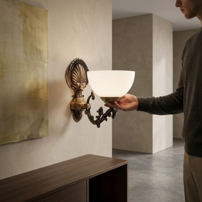 Plafoniera lampada da parete Applique lumi classiche a parete Marrone Classe.