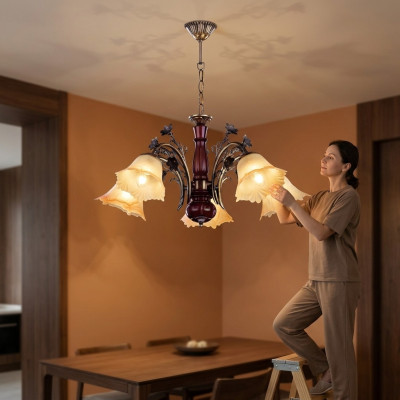 Lampada a soffitto a fiori Luster lampadario lampadario lampada vetro beige