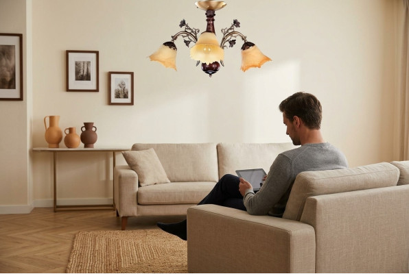 Lampada a soffitto con fiori, lampadario di cristallo marrone