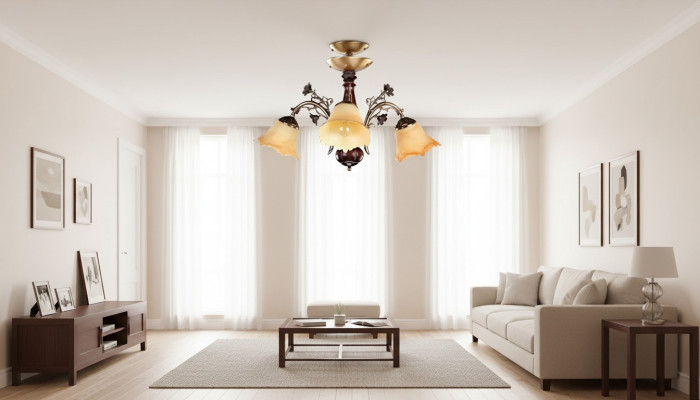 Lampada a soffitto con fiori, lampadario di cristallo marrone