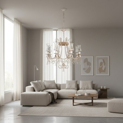 Lampadario di lusso in vetro beige con lampadario a soffitto.