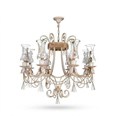 Lampadario di lusso in vetro beige con lampadario a soffitto.