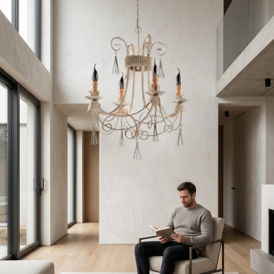 Lustro lampadario di lusso beige a soffitto