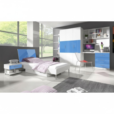 Camera da letto blu per bambini, ragazzi, composto da armadio, scrivania, letto, nuovo, 4 pezzi.